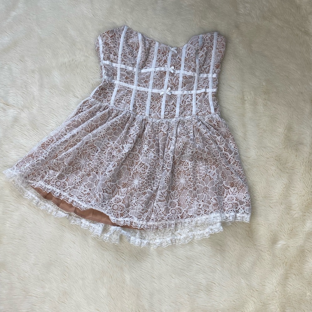 For Love & Lemon Jelena Lace Strapless Mini Dress, size Lace White & Nude - Picture 8 of 16